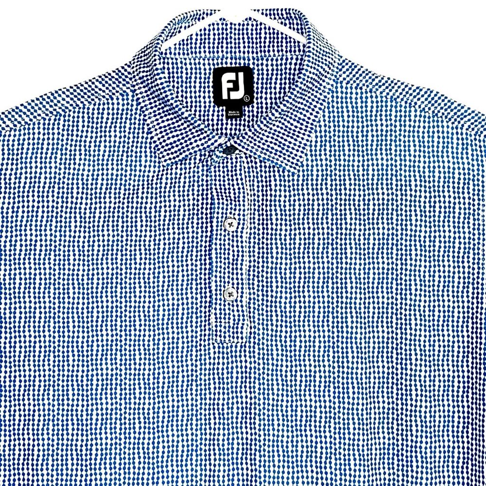 FootJoy Performance Golf Polo Shirt Mens Geometric Trophy Club FJ Blue Large